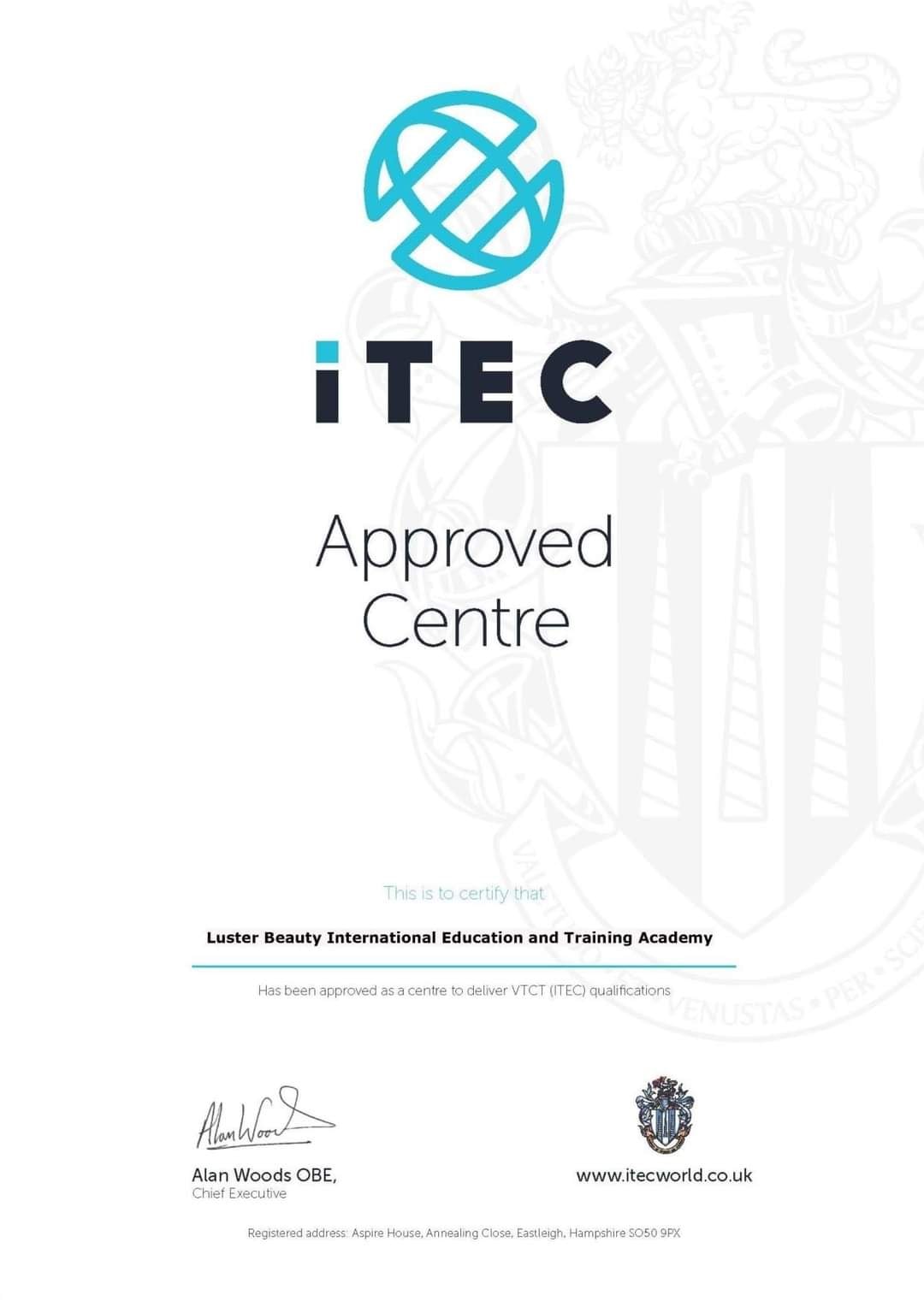 itec approved centre luster beauty international education and training academy partnership
