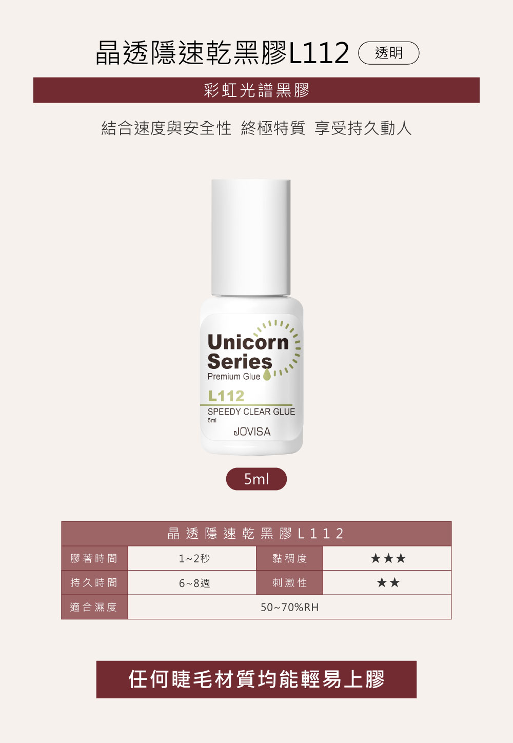 JOVISA【晶透隱速乾】透明型黑膠 L112 5ML