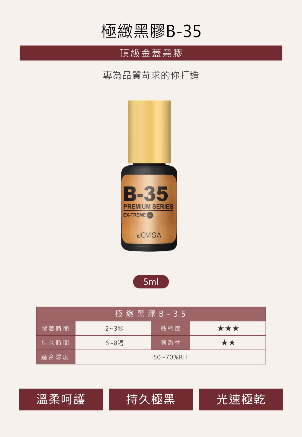 3秒 台灣 JOVISA 邑軒 極緻黑膠 B35 EX-Grade Premium-Series Glue 敏弱專用 5ml