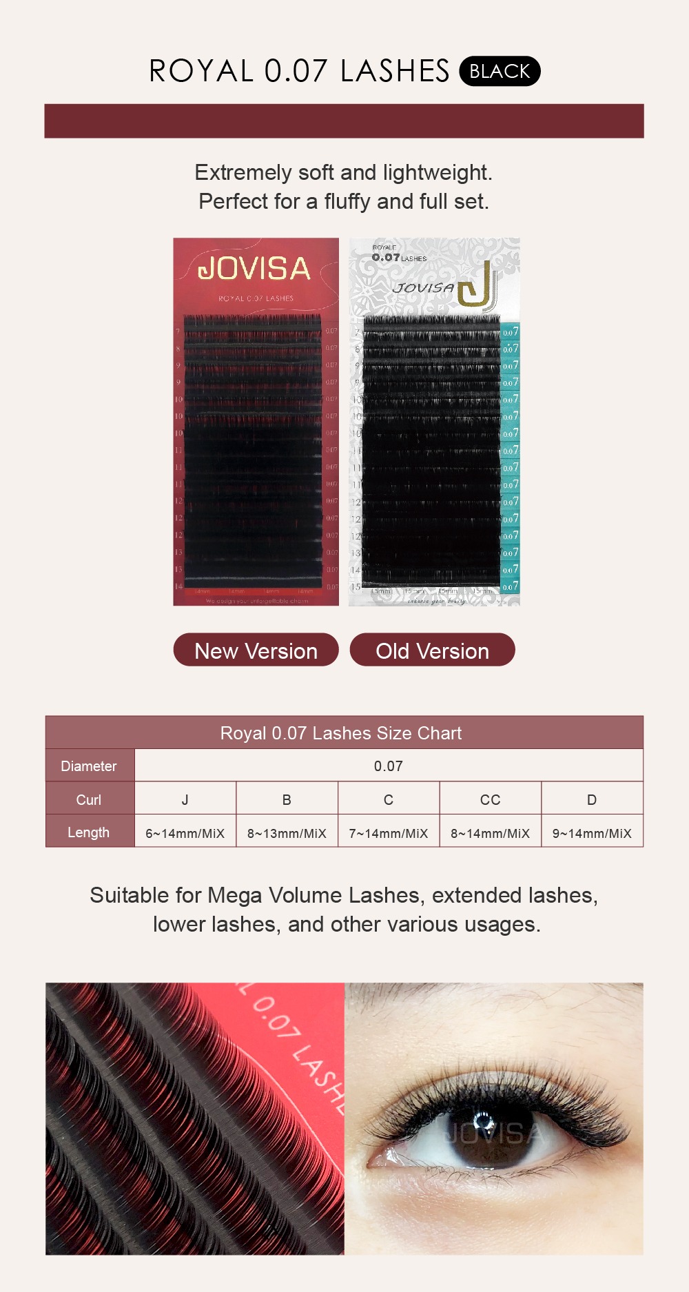 Taiwan JOVISA Yates Royal 0.07 Series Eyelashes B 0.07 Volume 13MM length