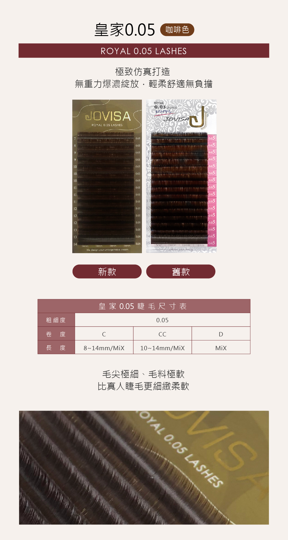 台灣 JOVISA 邑軒 皇家【0.05】-【焦糖咖啡睫毛】 CC 0.05 捲度 10M 長度