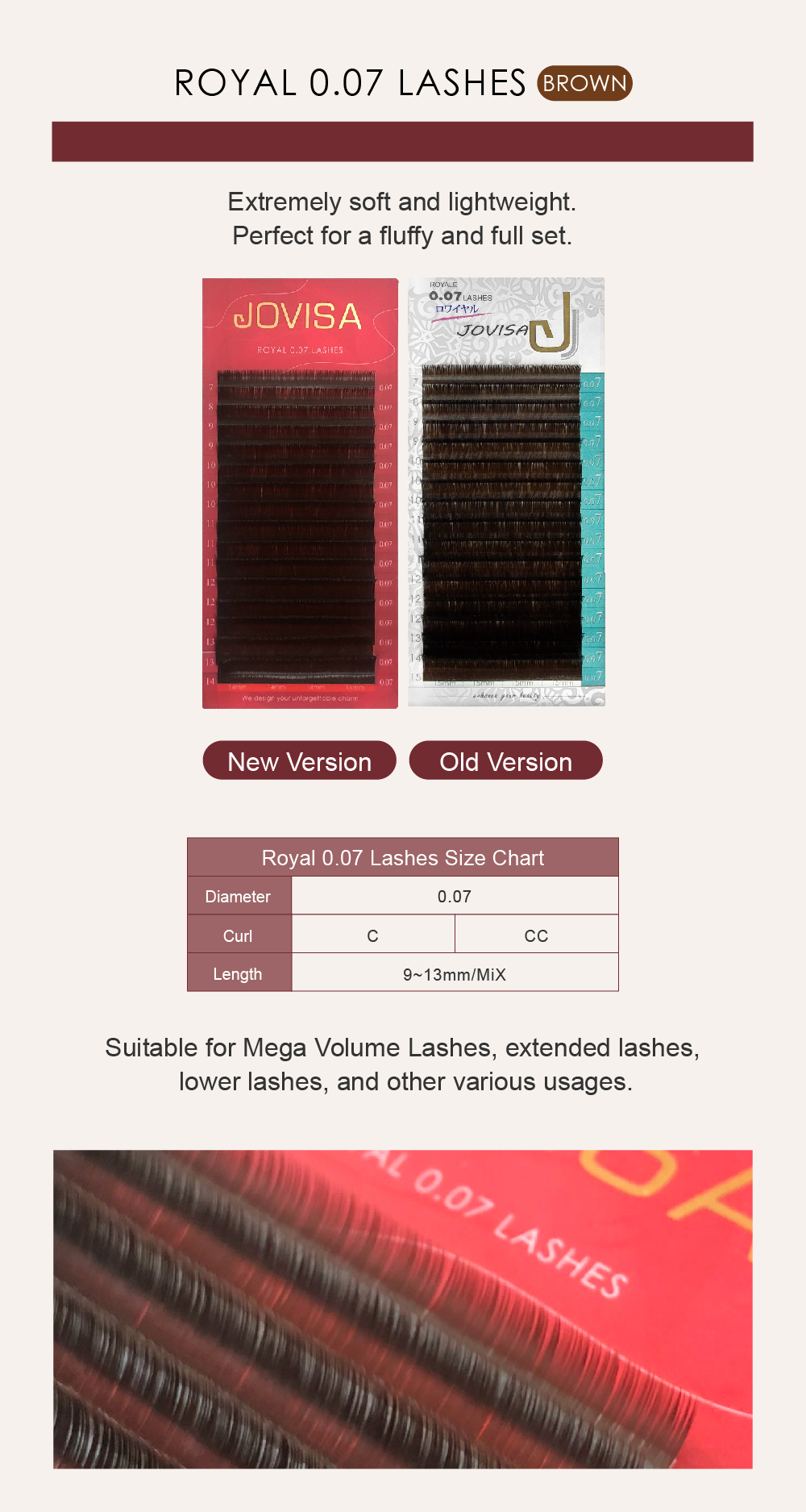 Taiwan JOVISA Yates Royal 0.07 Brown Series Eyelashes CC 0.07 Volume MIX length【 BROWN】