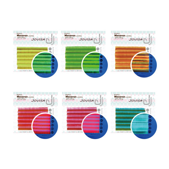 台灣 JOVISA 馬卡龍睫毛【螢光系列】-24-螢光綠 0.07粗度 C捲度 MIX長度